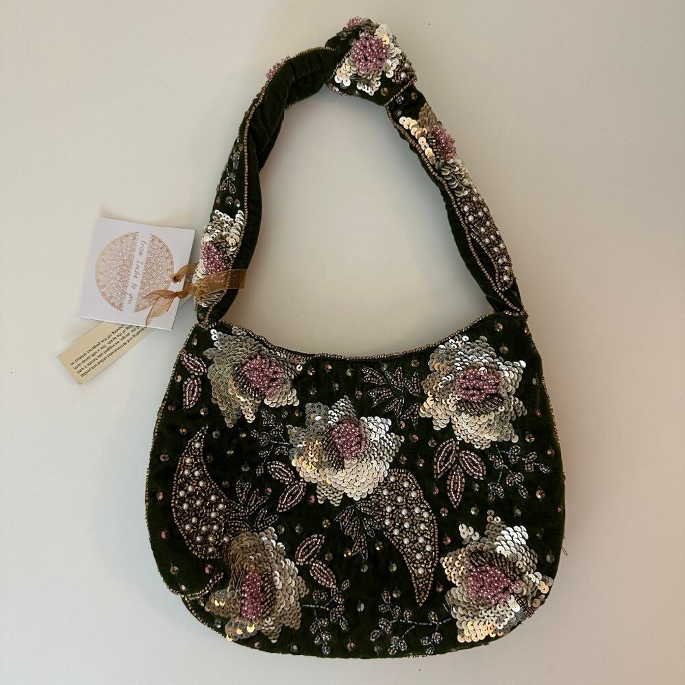 From India To You Green Shiny Embellished Sequins Velvet Bag